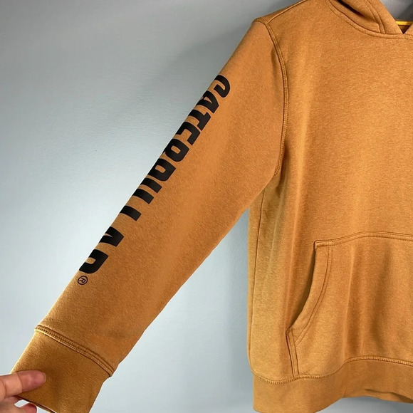 CAT Caterpillar Girls Pullover Hoodie Dijon Brown Embroidered Logo Spellout XL - Picture 6 of 12